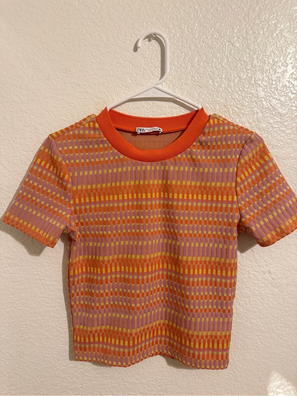 ZARA Orange Yellow & Pink Patterned Short Sleeve Tee